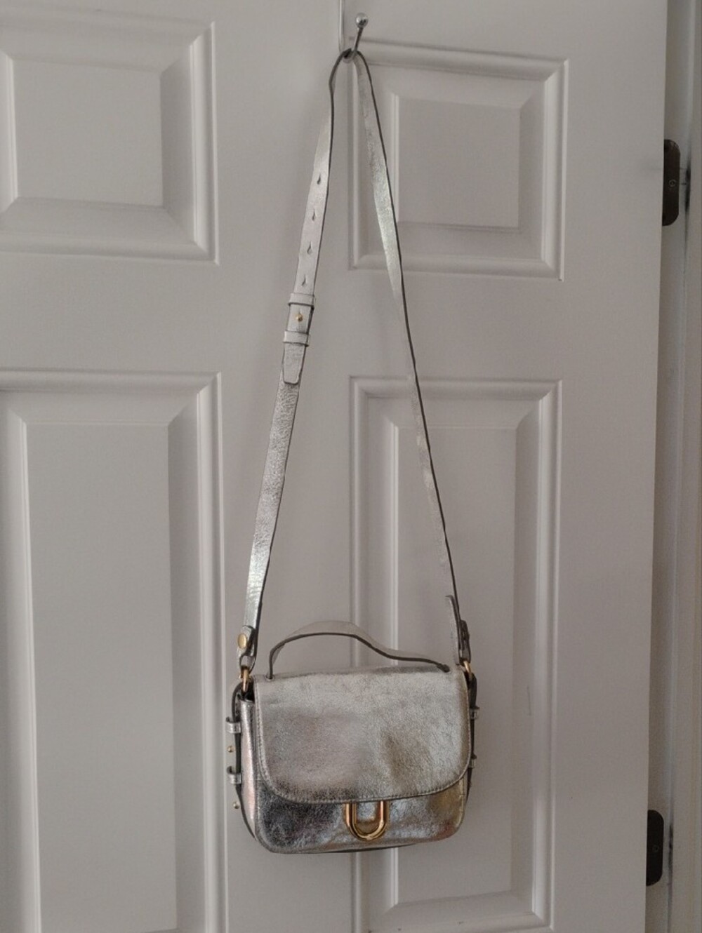 J. Crew Metallic Silver Crossbody Satchel with Gold Accent - Picture 2 of 8